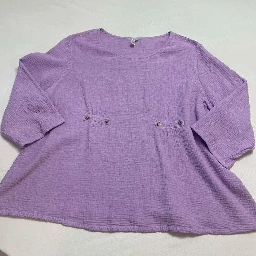 Kleen Lilac Lavender Purple Lagenlook Art To Wear Top Blouse Size XL